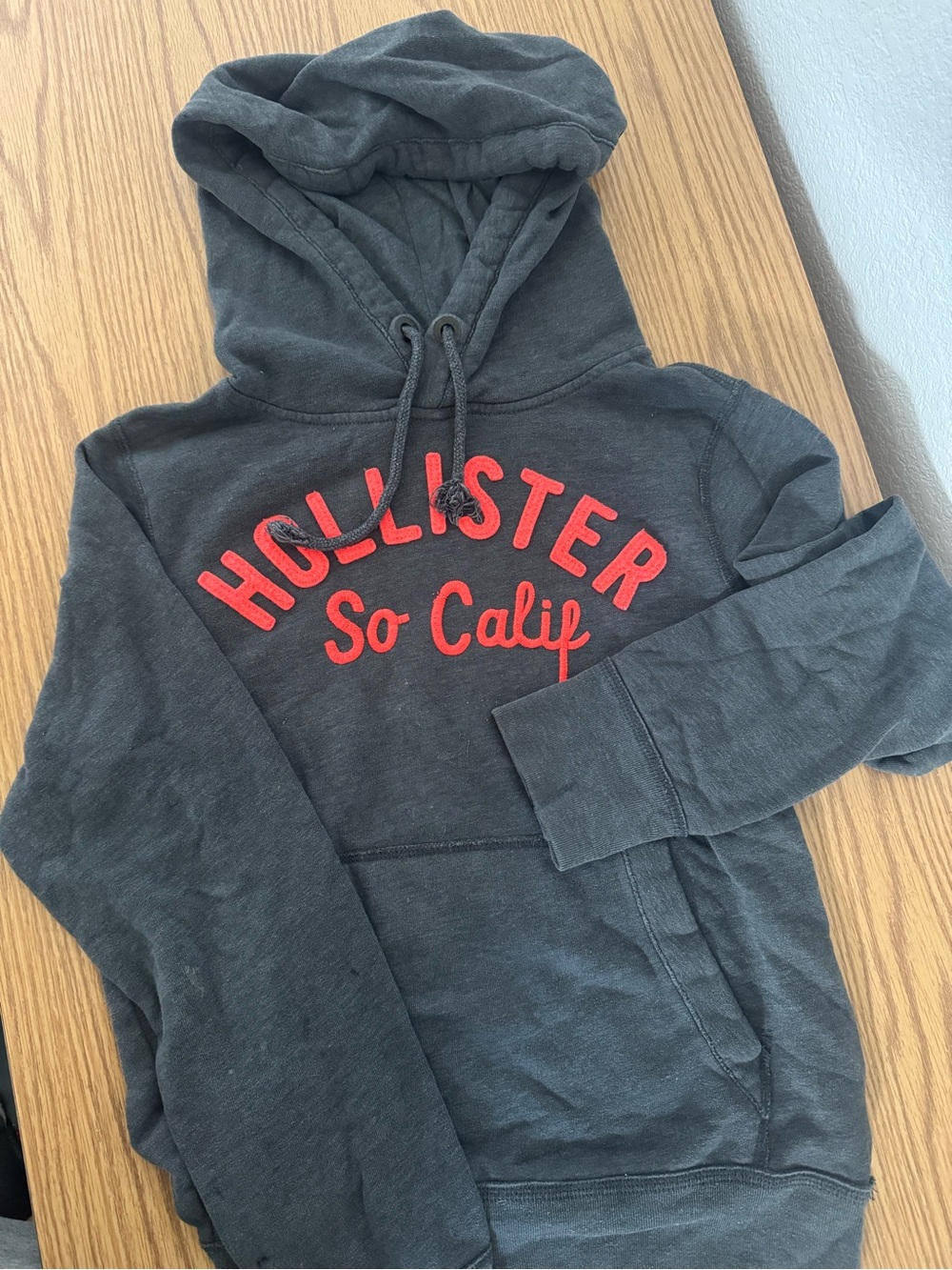 Hollister Charcoal Gray Hoodie with Red Logo